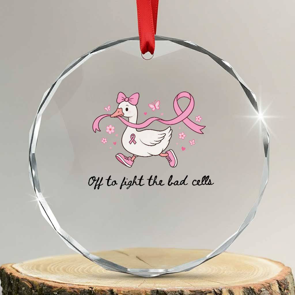 Breast Cancer Goose Pink Ribbon Crystal Glass Ornament Off To Fight The Bad Cells Fighter Support Gift