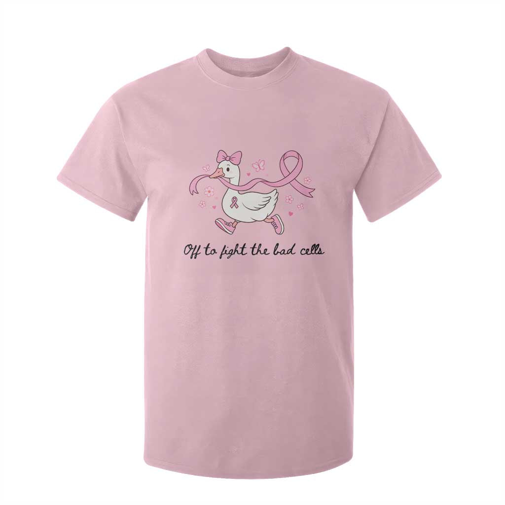 Breast Cancer Goose Pink Ribbon T Shirt For Kid Off To Fight The Bad Cells Fighter Support Gift