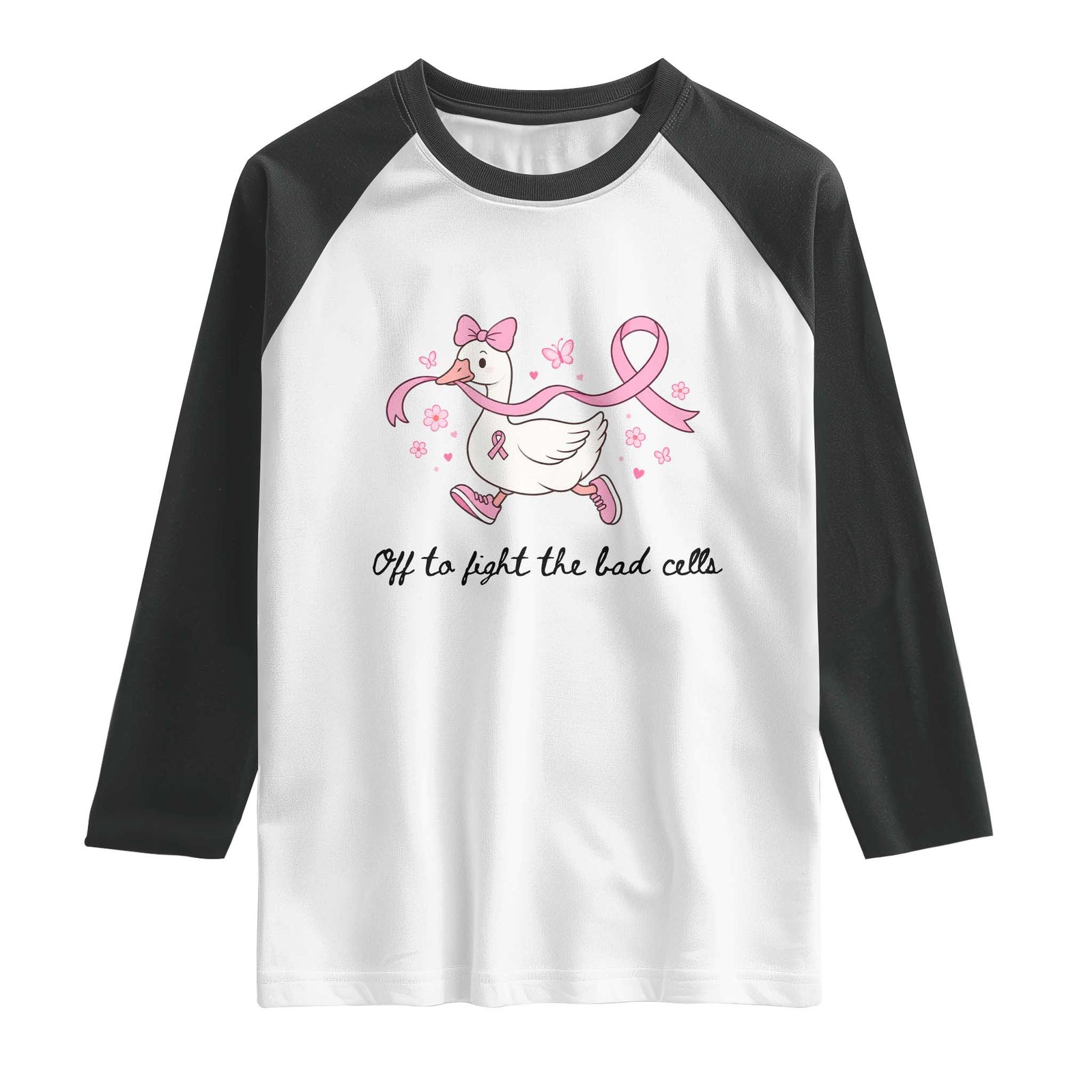 Breast Cancer Goose Pink Ribbon Raglan Shirt Off To Fight The Bad Cells Fighter Support Gift