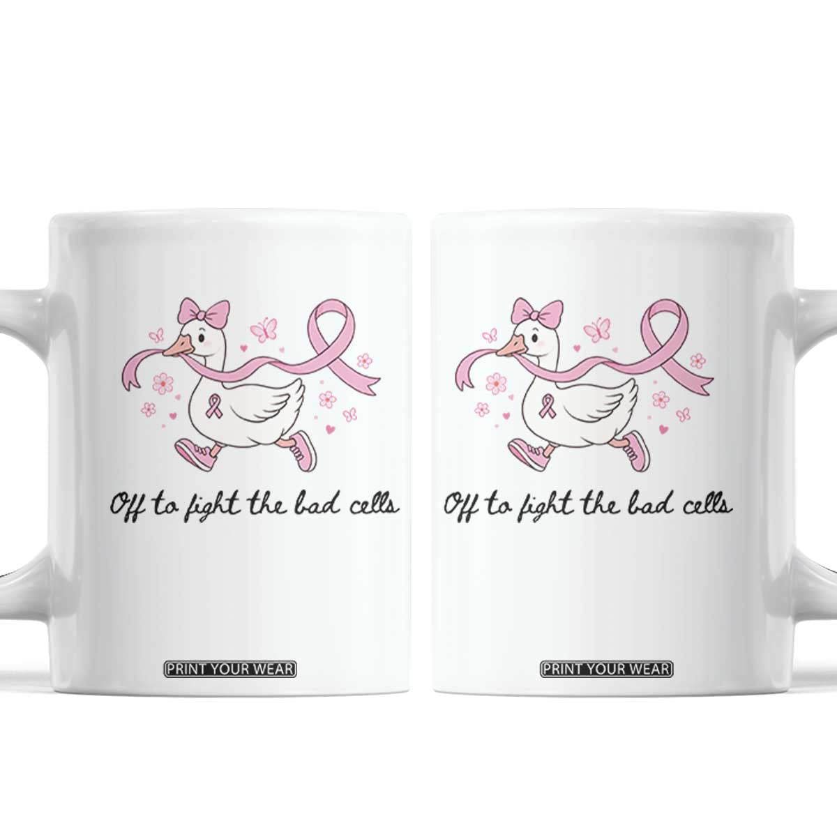 Breast Cancer Goose Pink Ribbon Coffee Mug Off To Fight The Bad Cells Fighter Support Gift