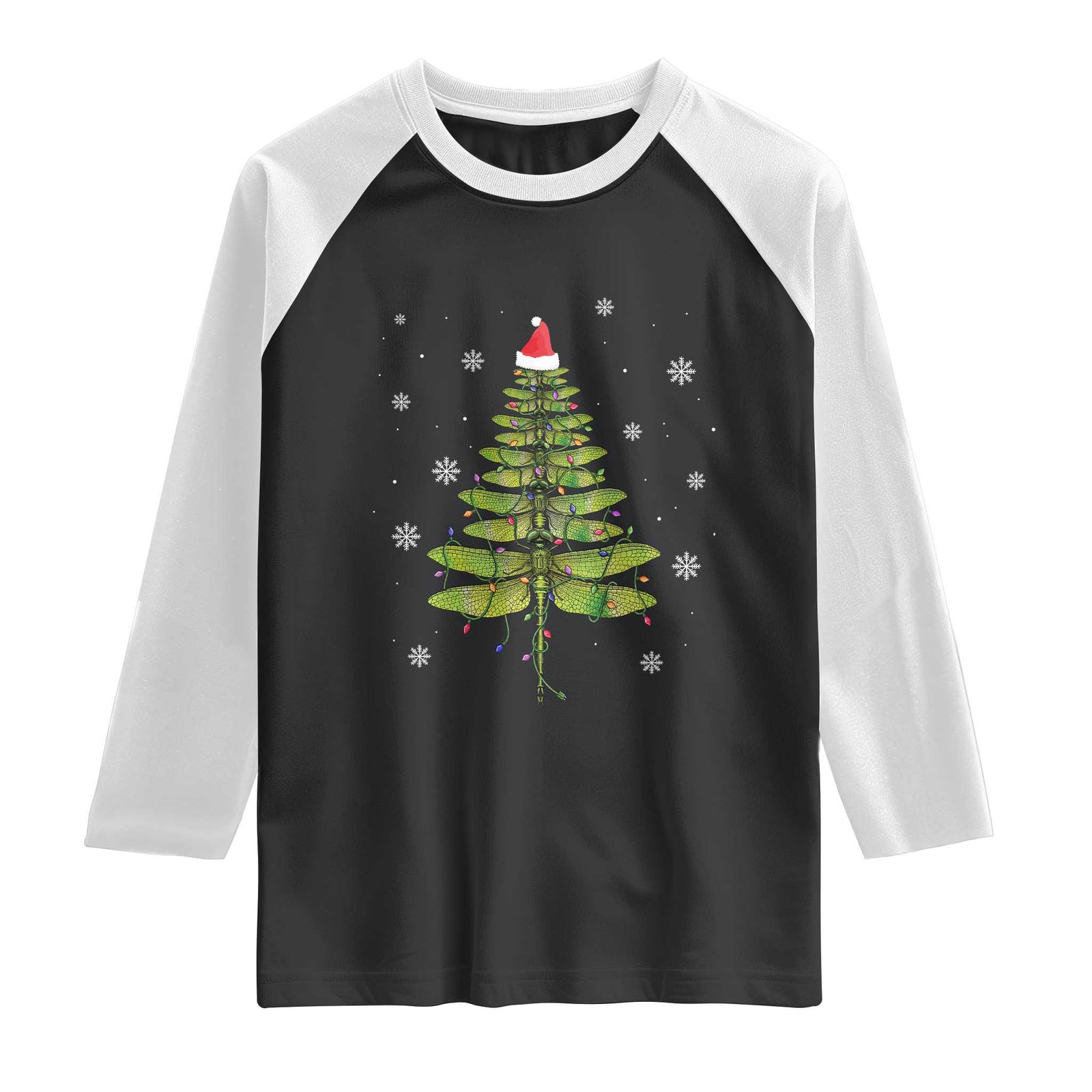 Dragonfly Christmas Tree Raglan Shirt Holiday Insect Lover Xmas Gift
