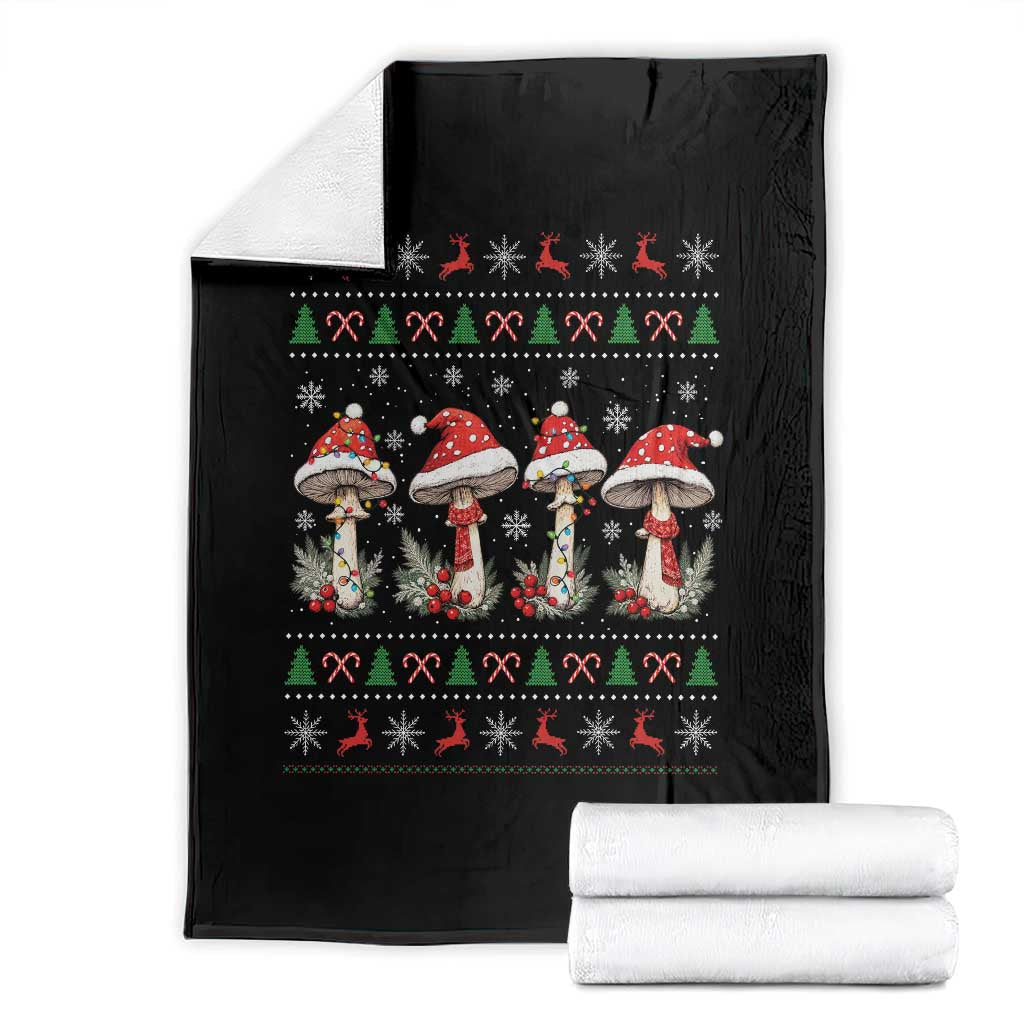 Christmas Mushroom Lover Throw Blanket Cottagecore Holiday Lights Gift