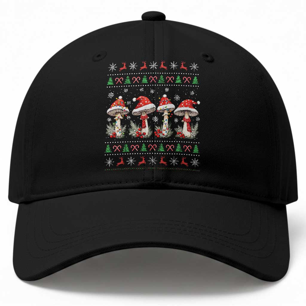 Christmas Mushroom Lover Baseball Cap Cottagecore Holiday Lights Gift