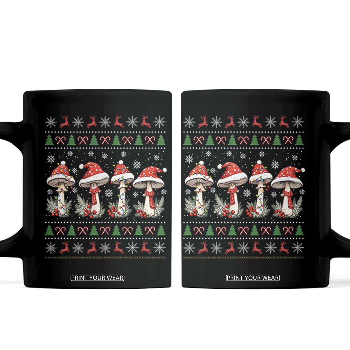 Christmas Mushroom Lover Coffee Mug Cottagecore Holiday Lights Gift