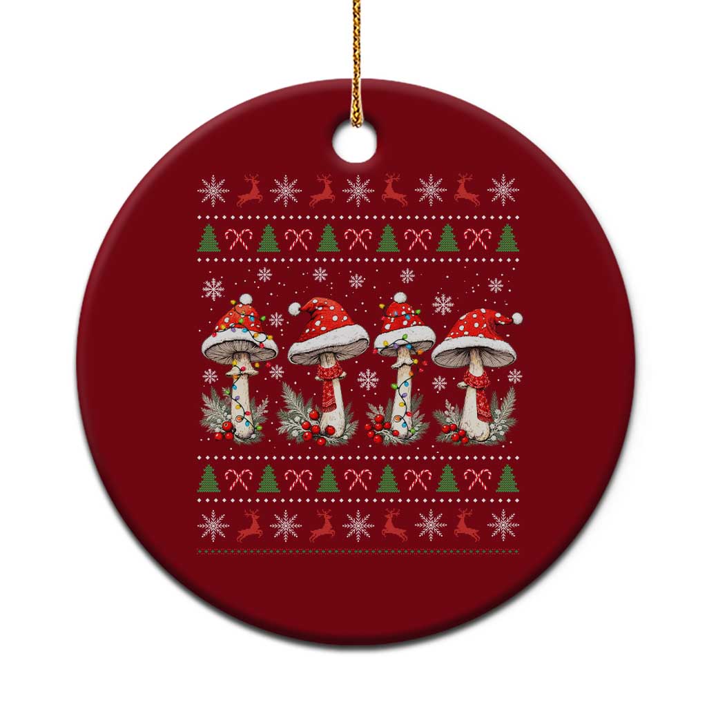 Christmas Mushroom Lover Ceramic Ornament Cottagecore Holiday Lights Gift