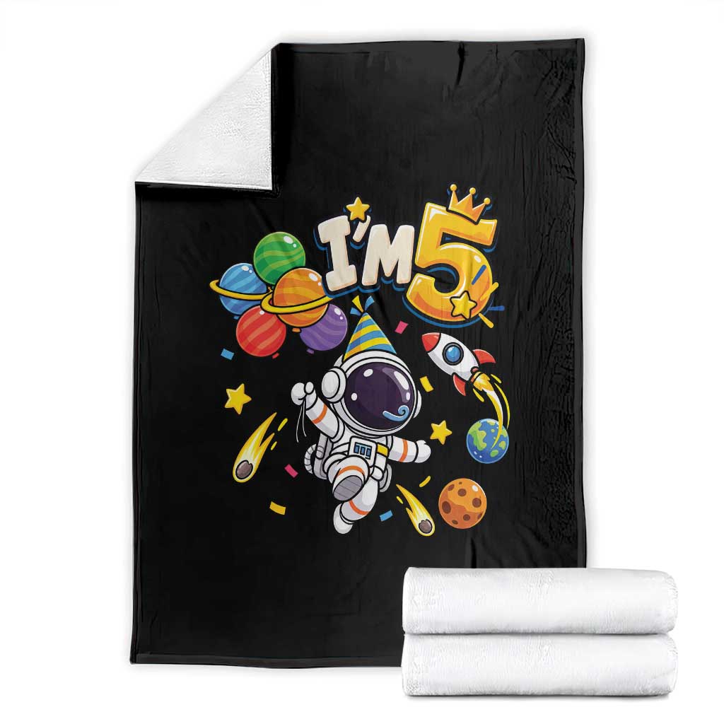 Little Astronaut 5th Birthday Throw Blanket Outer Space Planet Balloons Party