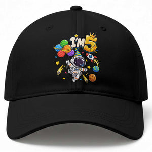 Little Astronaut 5th Birthday Baseball Cap Outer Space Planet Balloons Party