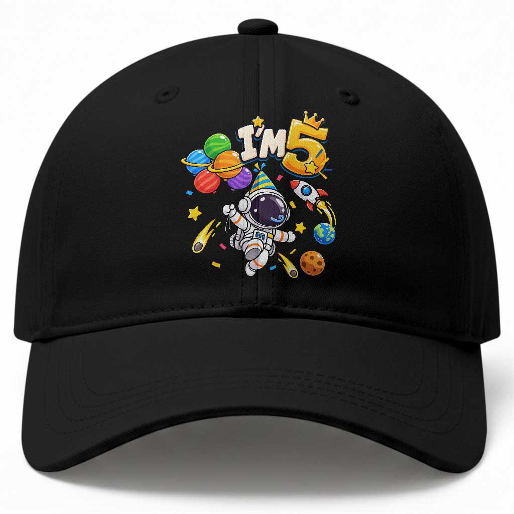Little Astronaut 5th Birthday Baseball Cap Outer Space Planet Balloons Party