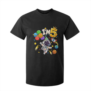 Little Astronaut 5th Birthday T Shirt For Kid Outer Space Planet Balloons Party