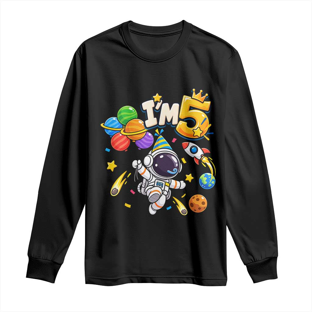 Little Astronaut 5th Birthday Long Sleeve Shirt Outer Space Planet Balloons Party