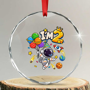 Little Astronaut 2nd Birthday Crystal Glass Ornament Outer Space Planet Balloons Party