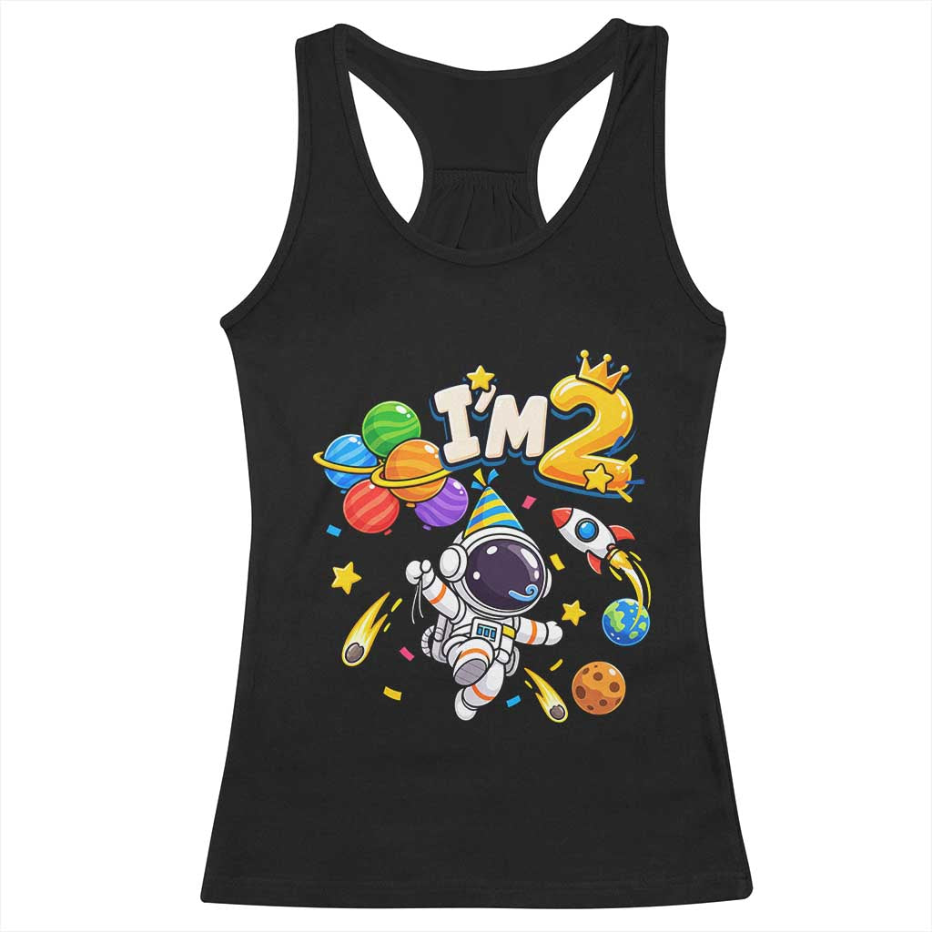 Little Astronaut 2nd Birthday Racerback Tank Top Outer Space Planet Balloons Party