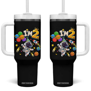 Little Astronaut 2nd Birthday Tumbler With Handle Outer Space Planet Balloons Party