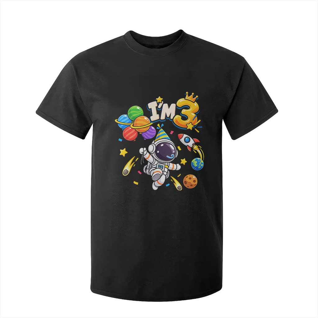 Little Astronaut 3rd Birthday T Shirt For Kid Outer Space Planet Balloons Party
