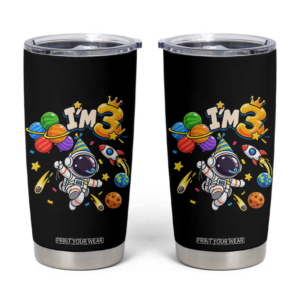 Little Astronaut 3rd Birthday Tumbler Cup Outer Space Planet Balloons Party