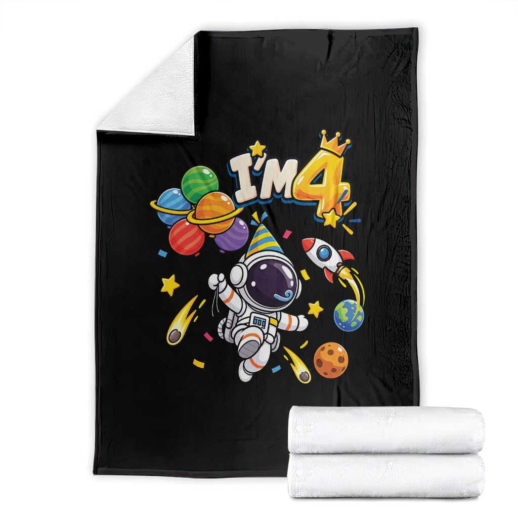 Little Astronaut 4th Birthday Throw Blanket Outer Space Planet Balloons Party