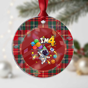 Little Astronaut 4th Birthday Holographic Acrylic Ornament Outer Space Planet Balloons Party