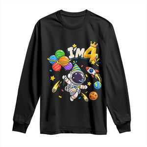 Little Astronaut 4th Birthday Long Sleeve Shirt Outer Space Planet Balloons Party