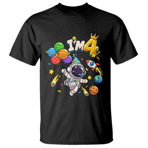 Little Astronaut 4th Birthday T Shirt Outer Space Planet Balloons Party