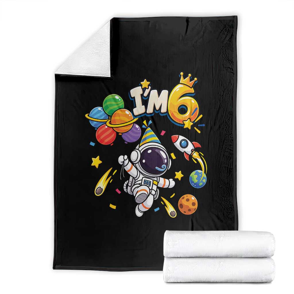Little Astronaut 6th Birthday Throw Blanket Outer Space Planet Balloons Party