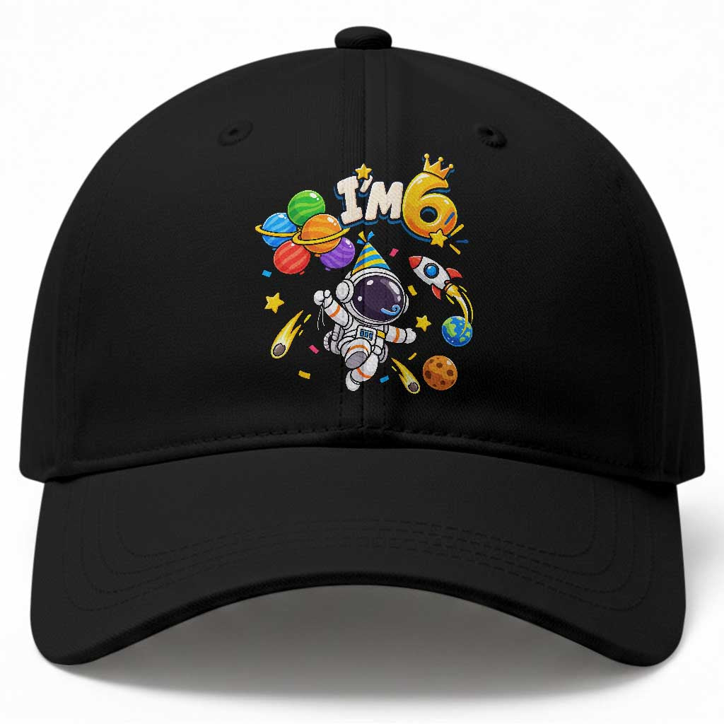 Little Astronaut 6th Birthday Baseball Cap Outer Space Planet Balloons Party