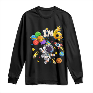 Little Astronaut 6th Birthday Long Sleeve Shirt Outer Space Planet Balloons Party