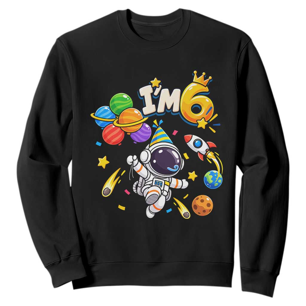 Little Astronaut 6th Birthday Sweatshirt Outer Space Planet Balloons Party