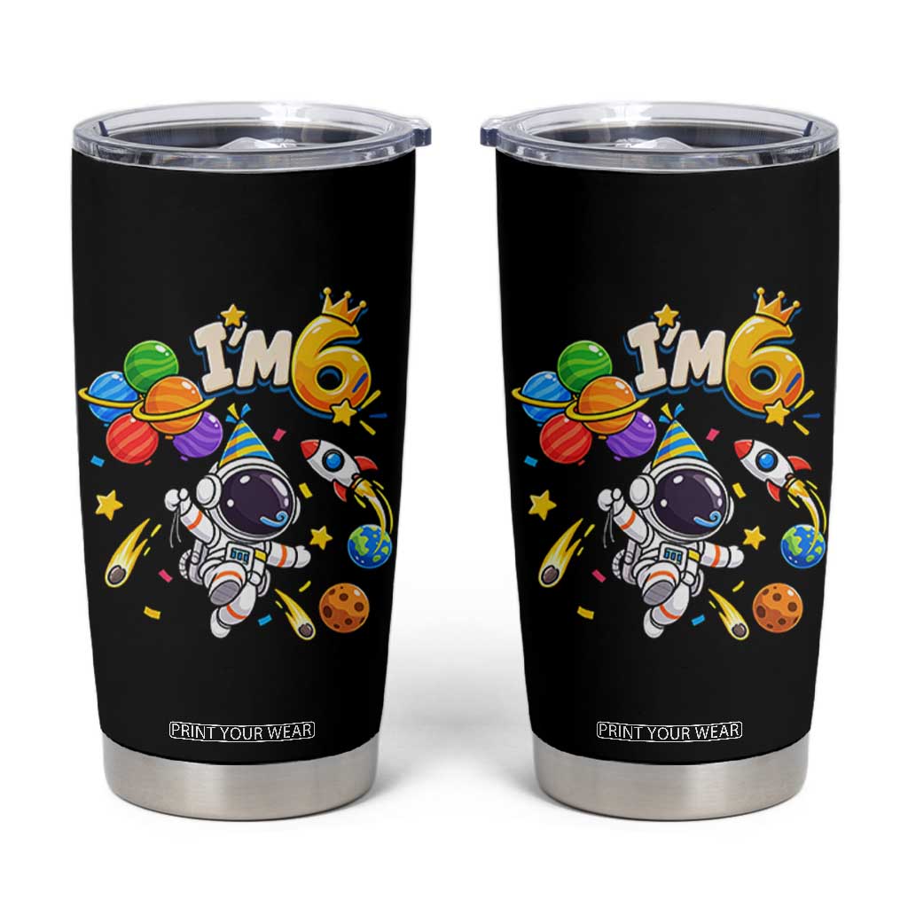 Little Astronaut 6th Birthday Tumbler Cup Outer Space Planet Balloons Party