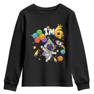 Little Astronaut 6th Birthday Youth Sweatshirt Outer Space Planet Balloons Party