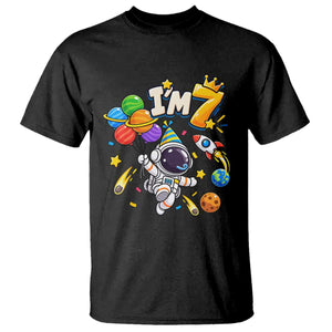 Little Astronaut 7th Birthday T Shirt Outer Space Planet Balloons Party