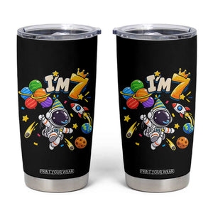 Little Astronaut 7th Birthday Tumbler Cup Outer Space Planet Balloons Party
