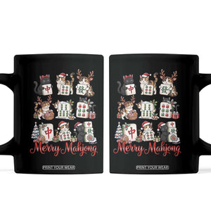 Funny Christmas Cat Coffee Mug Merry Mahjong Holiday Feline Tile Game