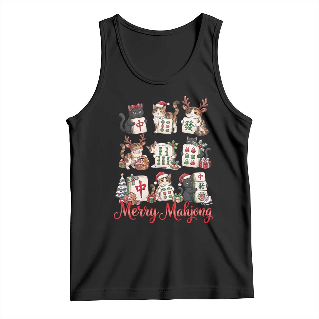 Funny Christmas Cat Tank Top Merry Mahjong Holiday Feline Tile Game