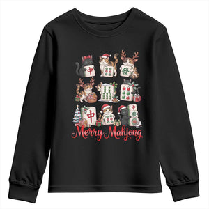 Funny Christmas Cat Youth Sweatshirt Merry Mahjong Holiday Feline Tile Game