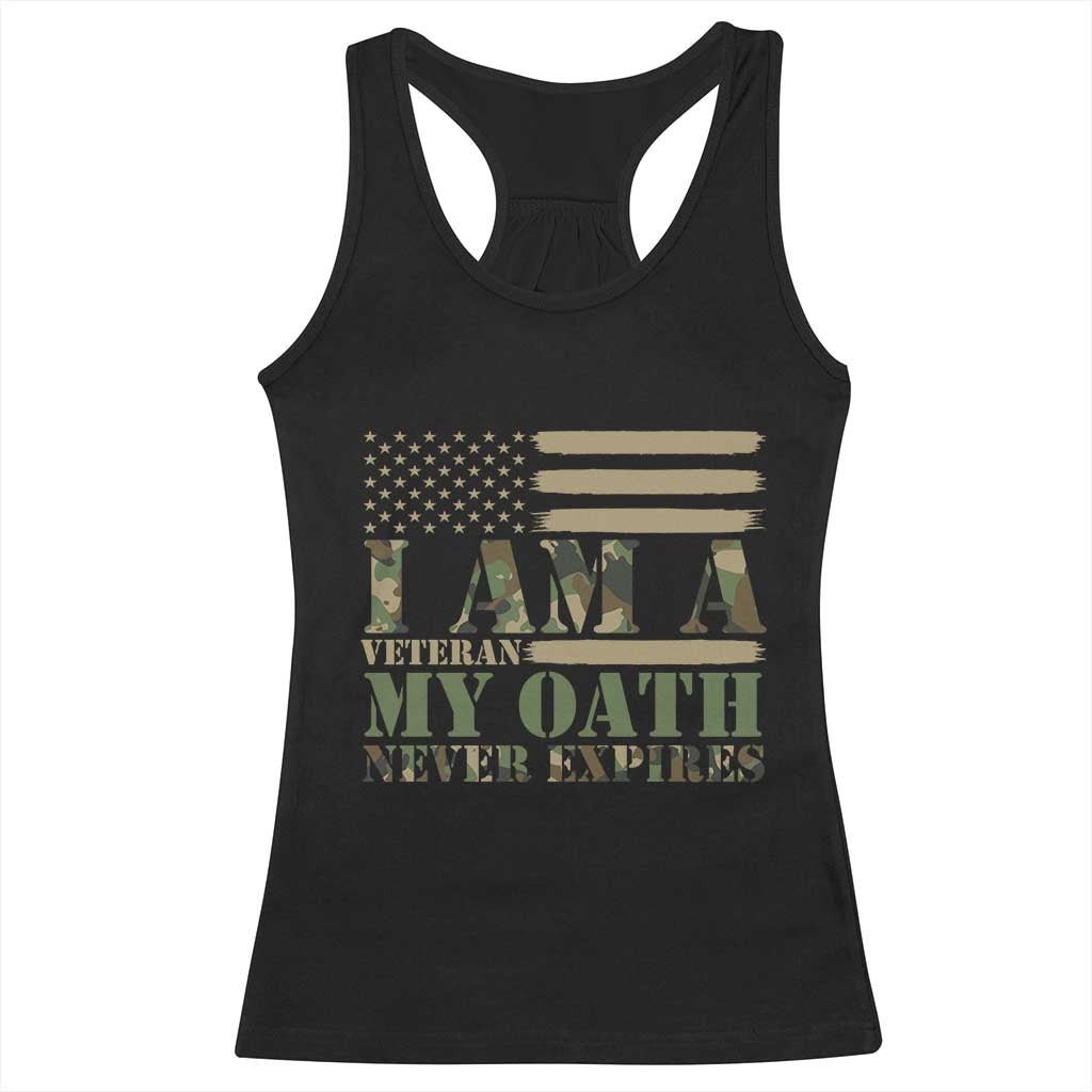 American Flag Military Pride Racerback Tank Top I Am A Veteran My Oath Never Expires