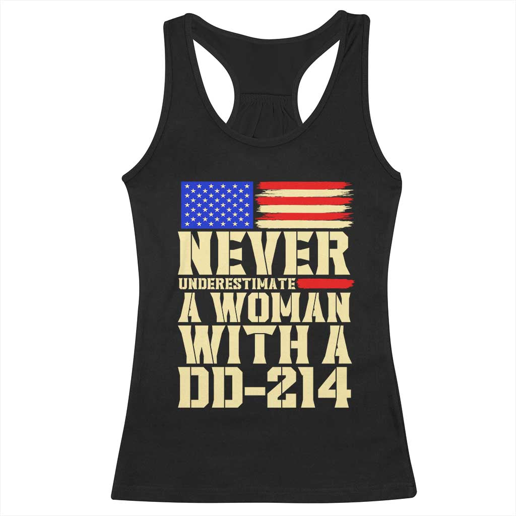 Patriotic Military Service Racerback Tank Top Never Underestimate A Woman With A DD214 Female Veteran Gift
