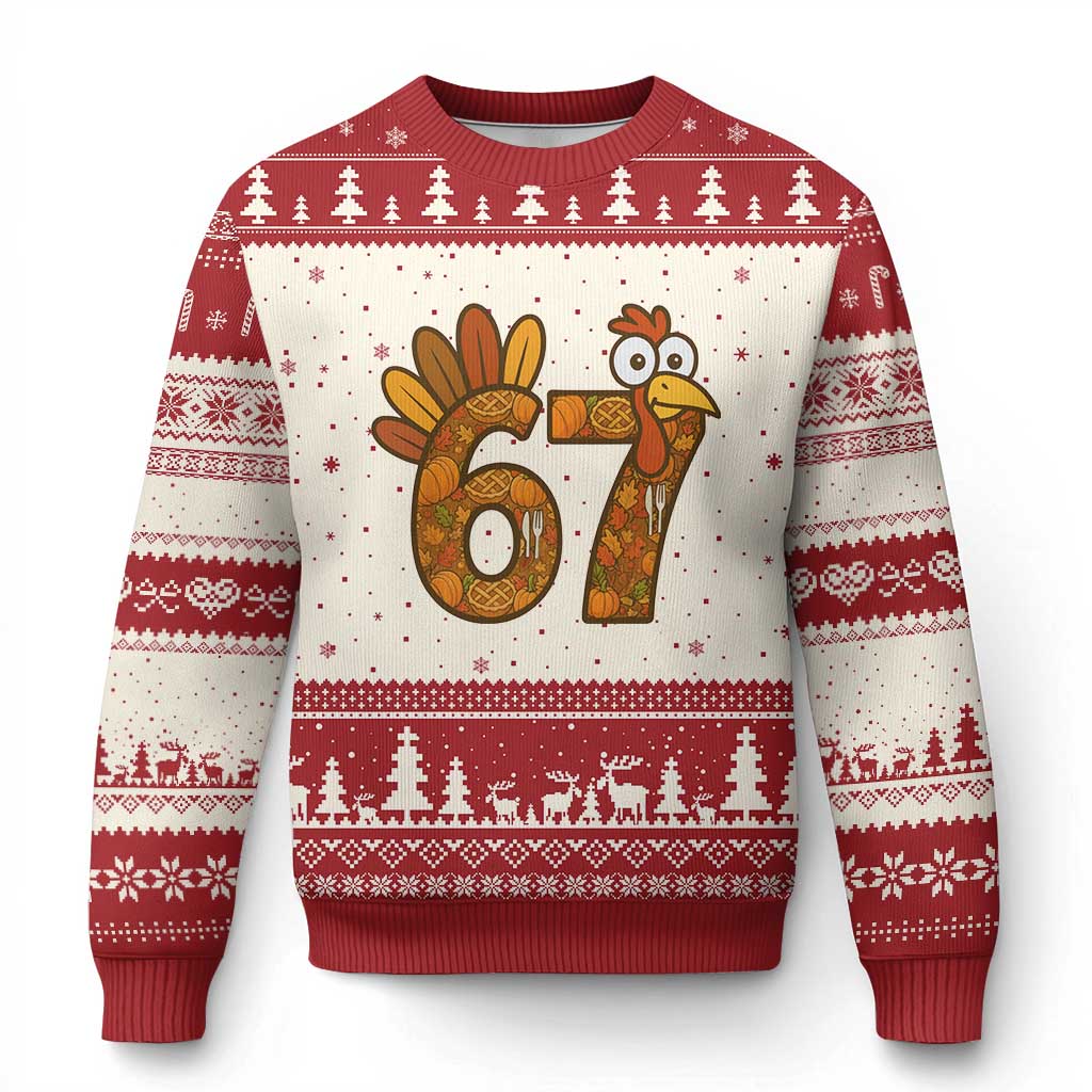 Six And Seven Meme Turkey Ugly Christmas Sweater Funny Thanksgiving Gift TS12 Beige Red Print Your Wear