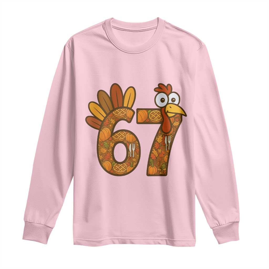 Six And Seven Meme Turkey Long Sleeve Shirt Funny Thanksgiving Gift TS12 Light Pink Print Your Wear