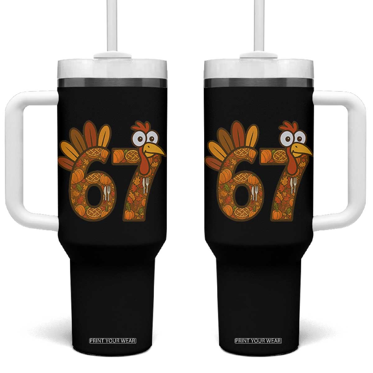 Six And Seven Meme Turkey Tumbler With Handle Funny Thanksgiving Gift TS12 One Size: 40 oz Black Print Your Wear