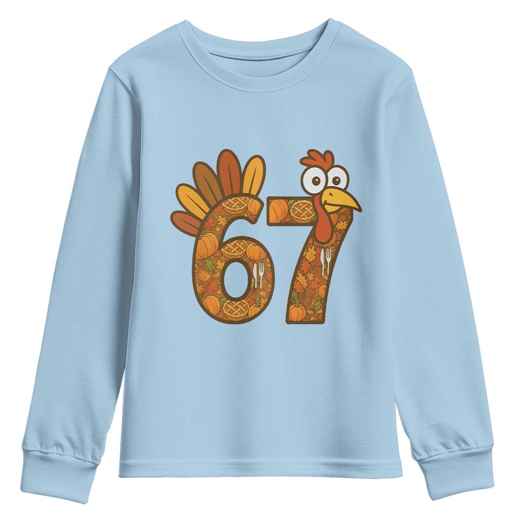 Six And Seven Meme Turkey Youth Sweatshirt Funny Thanksgiving Gift TS12 Light Blue Print Your Wear