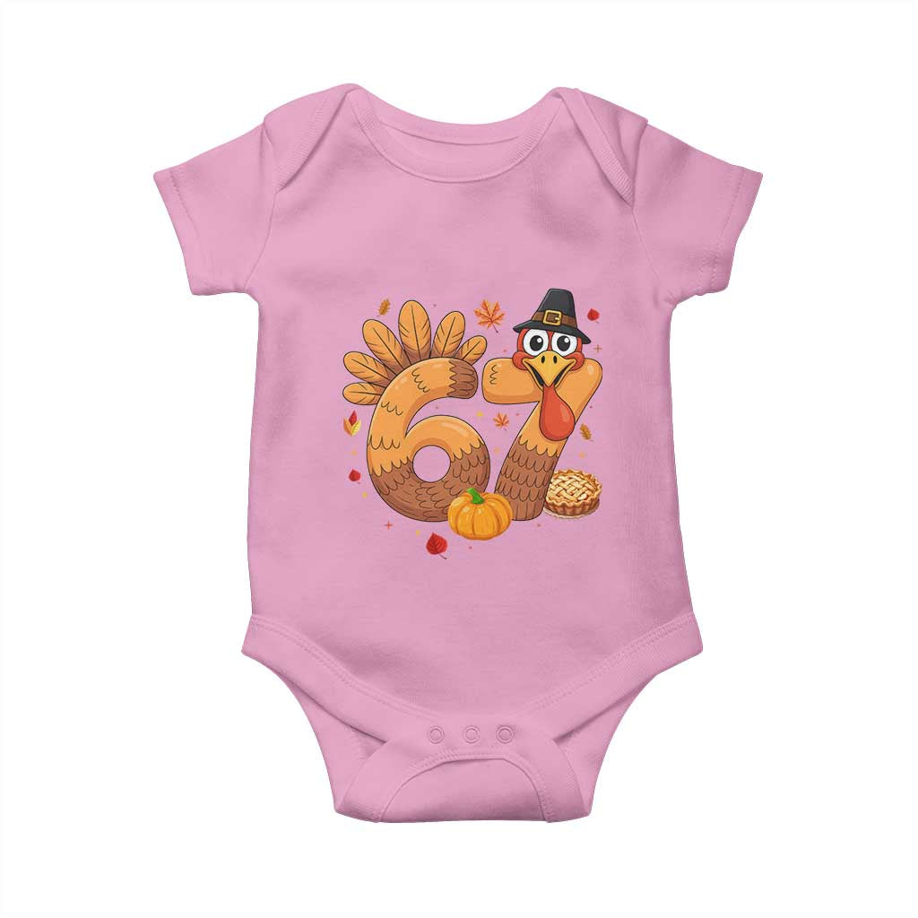 Funny Turkey Six And Seven Meme Baby Onesie Thanksgiving Gift TS12 Light Pink Print Your Wear