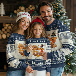 Funny Turkey Six And Seven Meme Ugly Christmas Sweater Thanksgiving Gift TS12 Beige Navy Print Your Wear