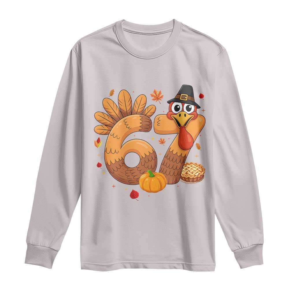 Funny Turkey Six And Seven Meme Long Sleeve Shirt Thanksgiving Gift TS12 Ice Gray Print Your Wear