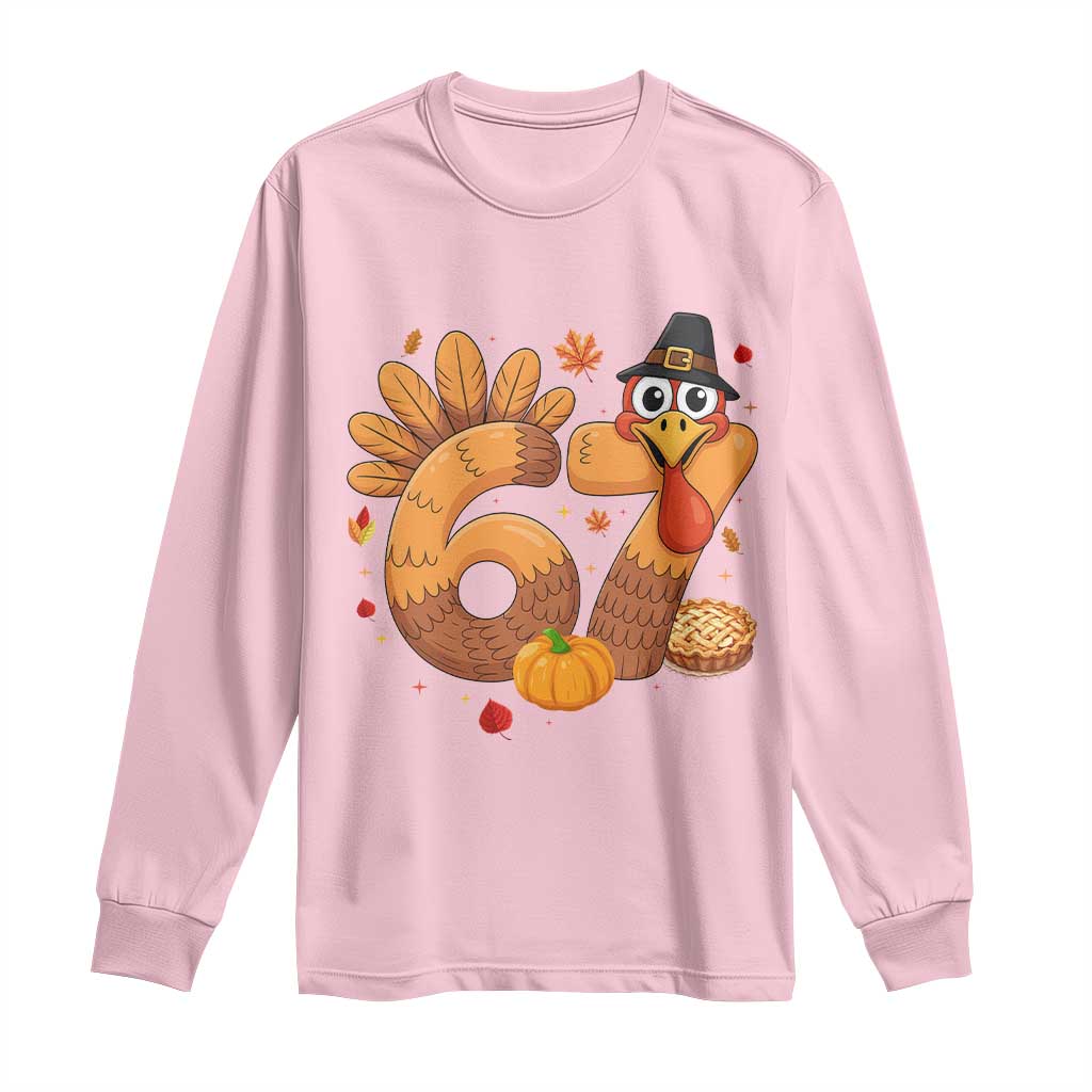Funny Turkey Six And Seven Meme Long Sleeve Shirt Thanksgiving Gift TS12 Light Pink Print Your Wear