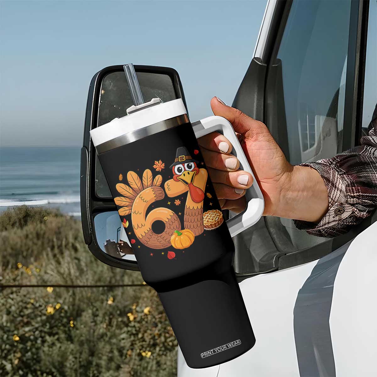 Funny Turkey Six And Seven Meme Tumbler With Handle Thanksgiving Gift TS12 Print Your Wear
