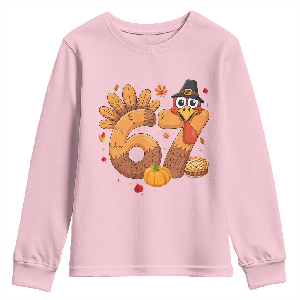 Funny Turkey Six And Seven Meme Youth Sweatshirt Thanksgiving Gift TS12 Light Pink Print Your Wear