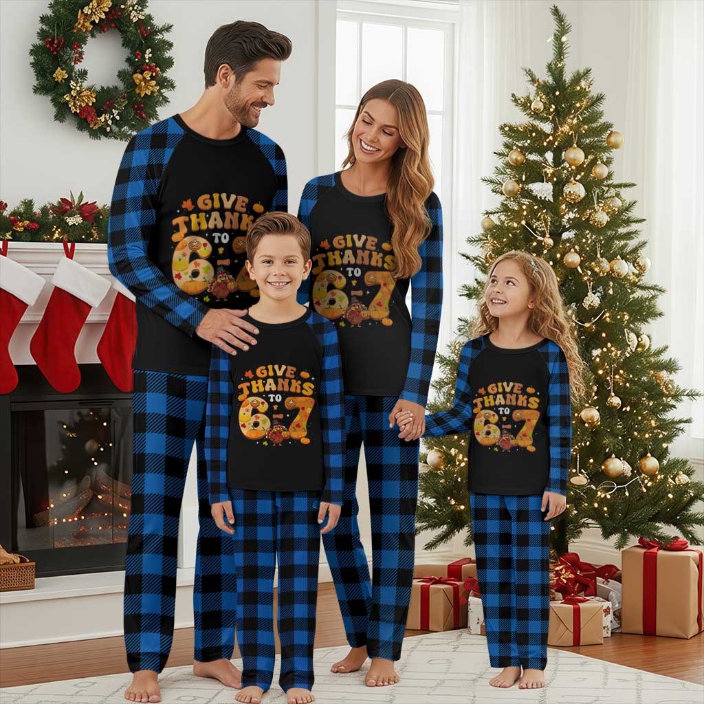 Give Thanks To 67 Plaid Pajama Set Funny Brainrot Six Seven Meme Thanksgiving Gift TS12 Blue Plaid Print Your Wear