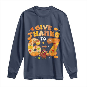 Give Thanks To 67 Long Sleeve Shirt Funny Brainrot Six Seven Meme Thanksgiving Gift TS12 Navy Print Your Wear