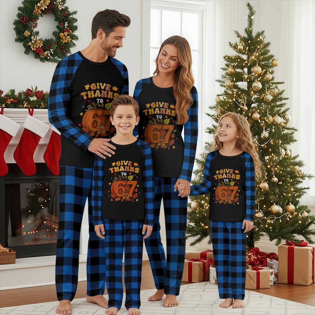 Thanksgiving Give Thanks To 67 Plaid Pajama Set Funny Brainrot Meme Gift TS12 Blue Plaid Print Your Wear