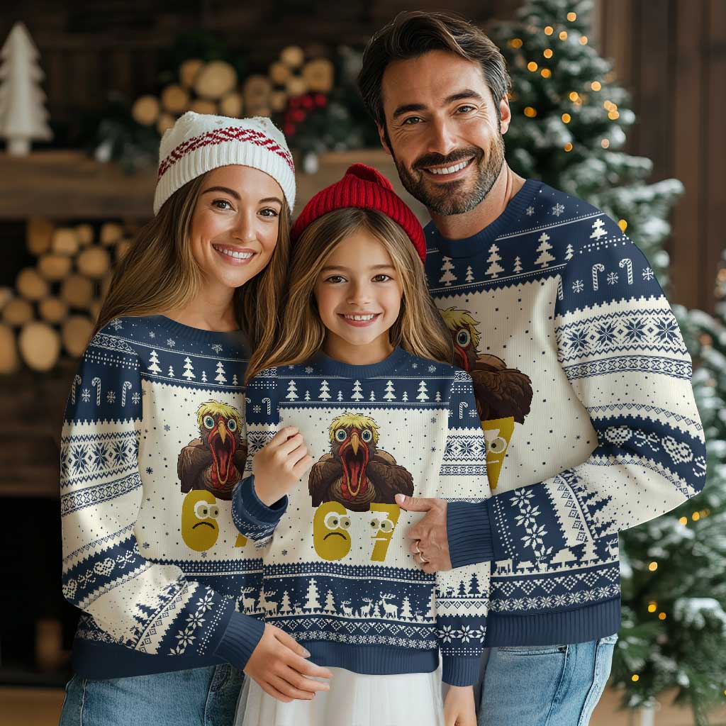 Six Seven Meme Turkey Ugly Christmas Sweater Trending Gen Alpha Thanksgiving Gift TS12 Beige Navy Print Your Wear